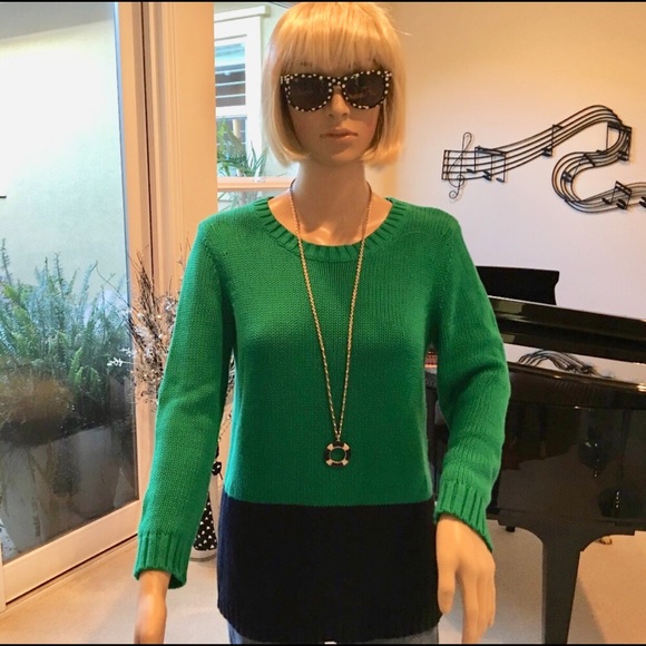 LOFT Green & Navy Color Block Sweater - Picture 1 of 2